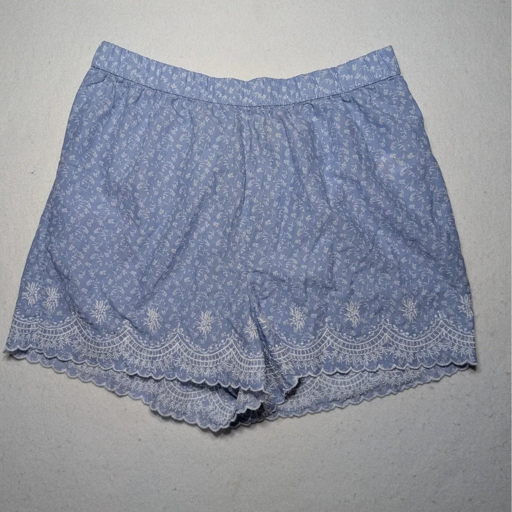 Joie Small Blue Floral Embroidered Cotton Scalloped Eyelet Shorts Coastal Boho‎